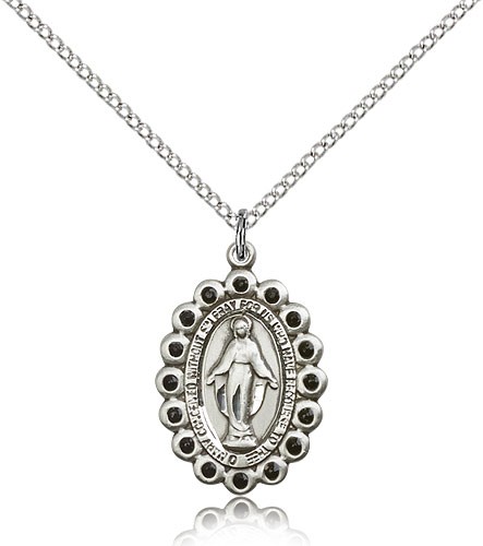 Miraculous Medal, Sterling Silver - 18" 1.2mm Sterling Silver Chain + Clasp