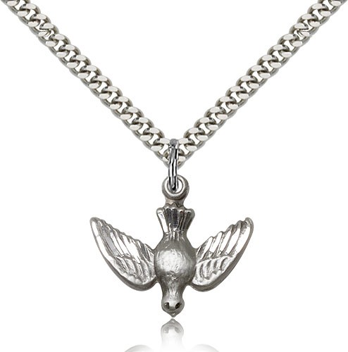 Holy Spirit Medal, Sterling Silver - 24" 2.4mm Rhodium Plate Endless Chain