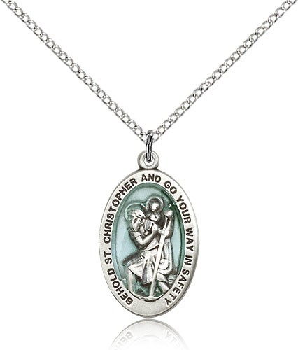 St. Christopher Medal, Sterling Silver - 18" 1.2mm Sterling Silver Chain + Clasp