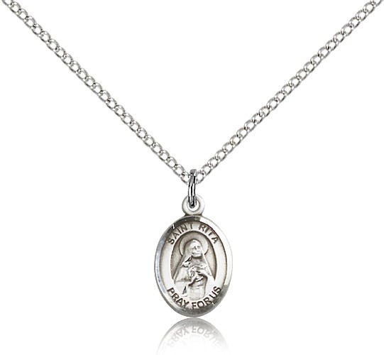 St. Rita Baseball Medal, Sterling Silver medium - 18" 1.2mm Sterling Silver Chain + Clasp