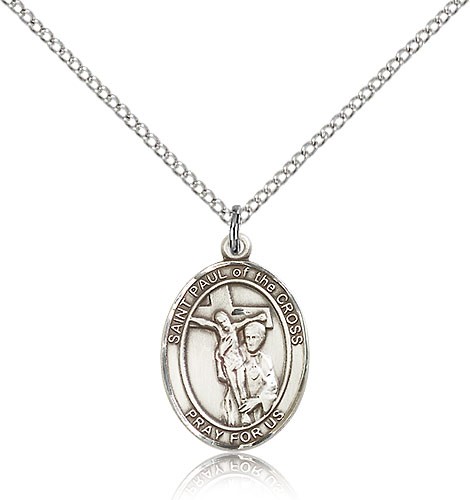 St. Paul of the Cross Medal, Sterling Silver, Medium - 18" 1.2mm Sterling Silver Chain + Clasp