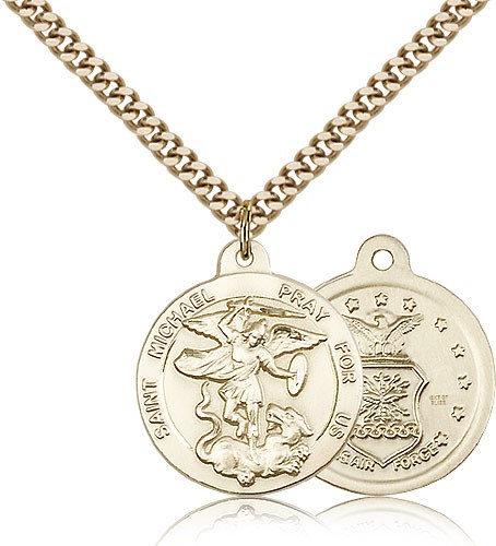 St. Michael Air Force Medal, Gold Filled - 24" 2.4mm Gold Plated Endless Chain