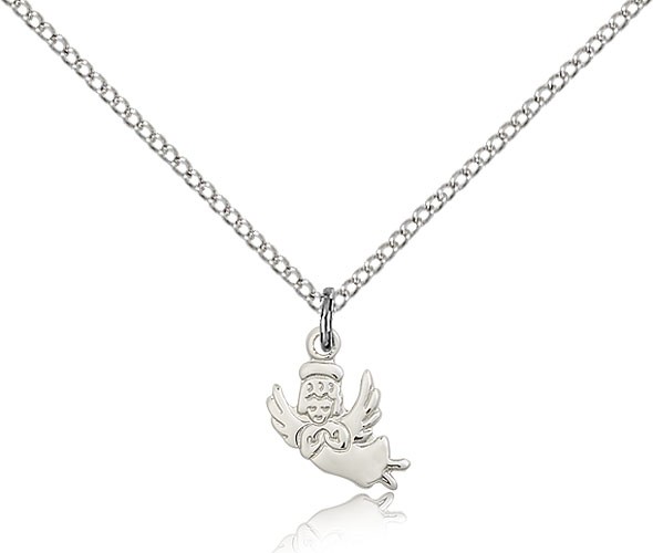 Angel Medal, Sterling Silver - 18" 1.2mm Sterling Silver Chain + Clasp