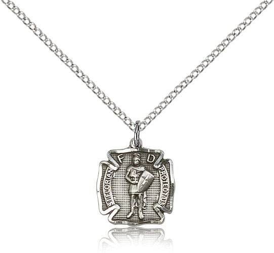 St. Florian Medal, Sterling Silver - 18" 1.2mm Sterling Silver Chain + Clasp