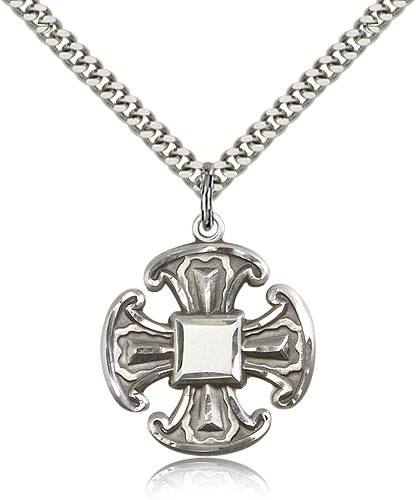 Cross Pendant, Sterling Silver - 24" 2.4mm Rhodium Plate Endless Chain