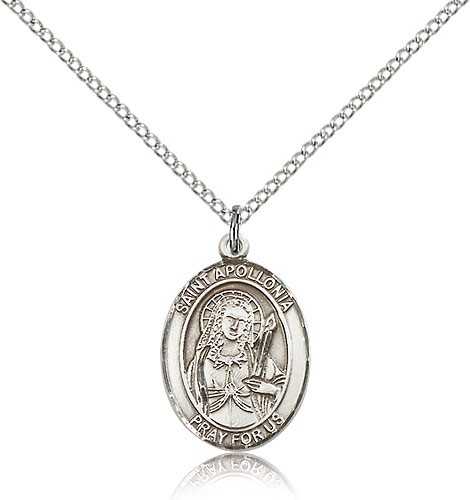 St. Apollonia Medal, Sterling Silver, Medium - 18" 1.2mm Sterling Silver Chain + Clasp