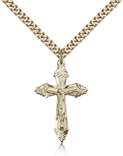 Crucifix Pendant, Gold Filled - 24" 2.4mm Gold Plated Endless Chain