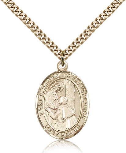 St. Elizabeth of the Visitation Medal, Gold Filled, Large - 24" 2.4mm Gold Plated Chain + Clasp