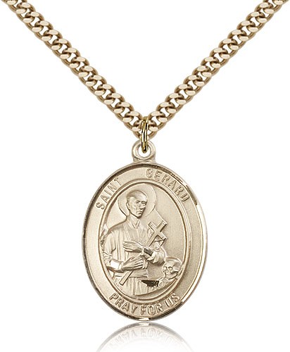 St. Gerard Majella Medal, Gold Filled, Large - 24" 2.4mm Gold Plated Chain + Clasp