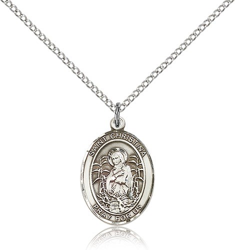 St. Christina the Astonishing Medal, Sterling Silver, Medium - 18" 1.2mm Sterling Silver Chain + Clasp