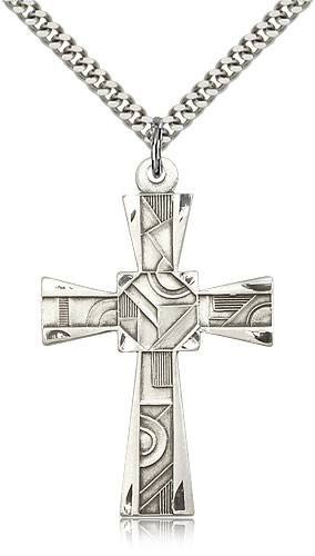 Mosaic Cross Pendant, Sterling Silver - 24" 2.4mm Rhodium Plate Endless Chain