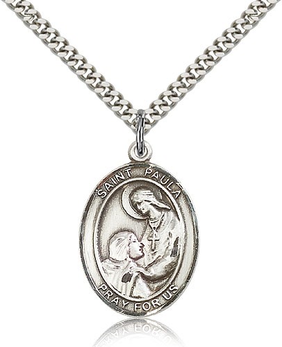 St. Paula Medal, Sterling Silver, Large - 24" 2.4mm Rhodium Plate Chain + Clasp