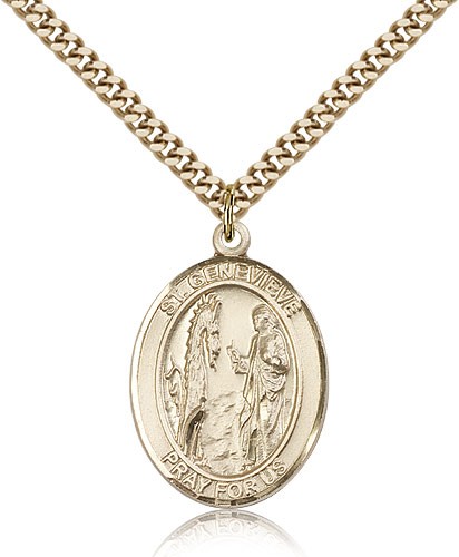 St. Genevieve Medal, Gold Filled, Large - 24" 2.4mm Gold Plated Chain + Clasp