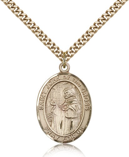 St. John of the Cross Medal, Gold Filled, Large - 24" 2.4mm Gold Plated Chain + Clasp
