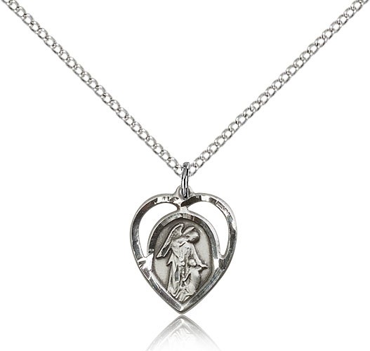 Guardian Angel Medal, Sterling Silver - 18" 1.2mm Sterling Silver Chain + Clasp