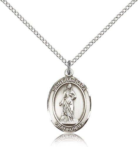 St. Barbara Medal, Sterling Silver, Medium - 18" 1.2mm Sterling Silver Chain + Clasp
