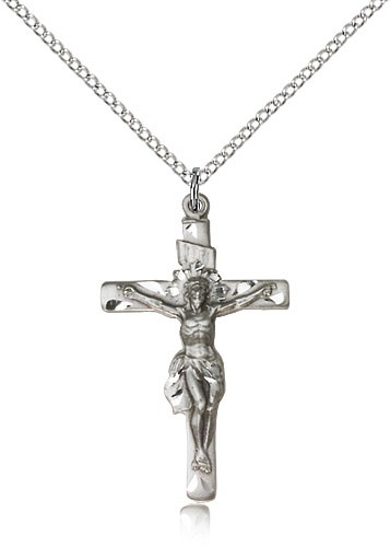 Crucifix Pendant, Sterling Silver - 18" 1.2mm Sterling Silver Chain + Clasp
