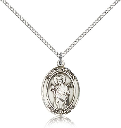 St. Aedan of Ferns Medal, Sterling Silver, Medium - 18" 1.2mm Sterling Silver Chain + Clasp