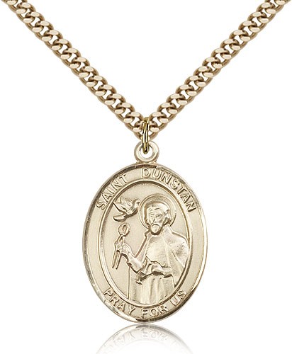 St. Dunstan Medal, Gold Filled, Large - 24" 2.4mm Gold Plated Chain + Clasp