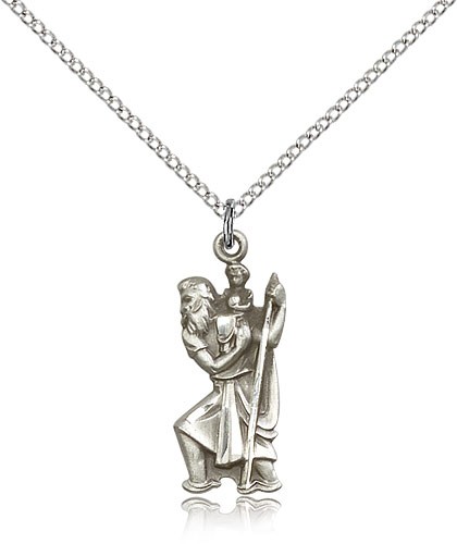 St. Christopher Medal, Sterling Silver - 18" 1.2mm Sterling Silver Chain + Clasp