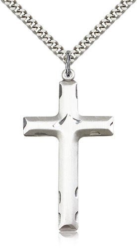 Cross Pendant, Sterling Silver - 24" 2.4mm Rhodium Plate Endless Chain
