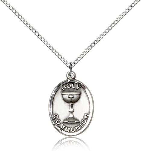 Holy Communion Medal, Sterling Silver - 18" 1.2mm Sterling Silver Chain + Clasp
