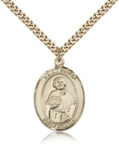 St. Philip the Apostle Medal, Gold Filled, Large - 24" 2.4mm Gold Plated Chain + Clasp