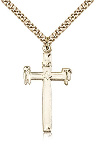 Carpenter Cross Pendant, Gold Filled - 24" 2.4mm Gold Plated Endless Chain