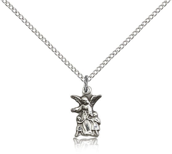 Guardian Angel Medal, Sterling Silver - 18" 1.2mm Sterling Silver Chain + Clasp