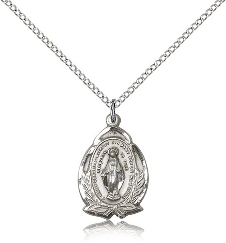 Miraculous Medal, Sterling Silver - 18" 1.2mm Sterling Silver Chain + Clasp