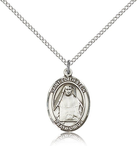 St. Edith Stein Medal, Sterling Silver, Medium - 18" 1.2mm Sterling Silver Chain + Clasp
