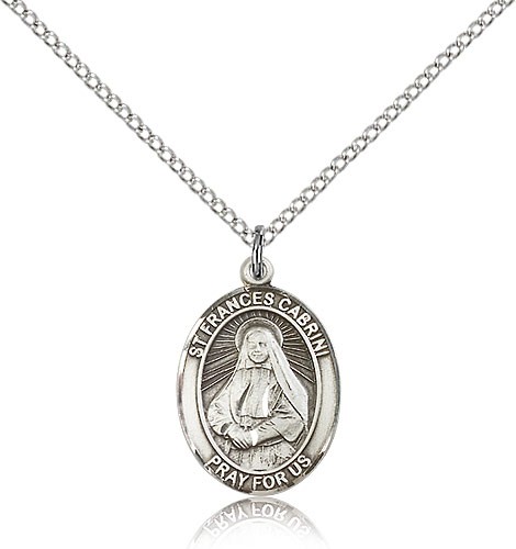 St. Frances Cabrini Medal, Sterling Silver, Medium - 18" 1.2mm Sterling Silver Chain + Clasp