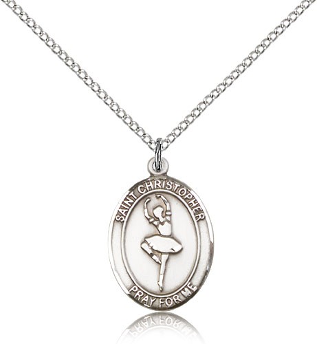 St. Christopher Dance Medal, Sterling Silver, Medium - 18" 1.2mm Sterling Silver Chain + Clasp