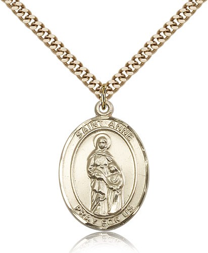 St. Anne Medal, Gold Filled, Large - 24" 2.4mm Gold Plated Chain + Clasp