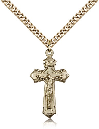 Crucifix Pendant, Gold Filled - 24" 2.4mm Gold Plated Endless Chain