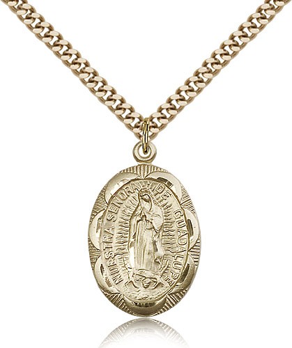 Our Lady of Guadalupe Medal, Gold Filled - 24" 2.4mm Gold Plated Endless Chain