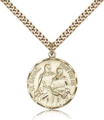 St. Raphael Medal, Gold Filled - 24" 2.4mm Gold Plated Endless Chain
