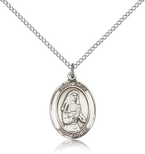 St. Emily De Vialar Medal, Sterling Silver, Medium - 18" 1.2mm Sterling Silver Chain + Clasp
