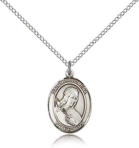 St. Philomena Medal, Sterling Silver, Medium - 18" 1.2mm Sterling Silver Chain + Clasp