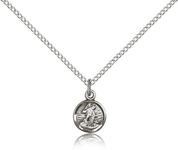 Guardian Angel Medal, Sterling Silver - 18" 1.2mm Sterling Silver Chain + Clasp
