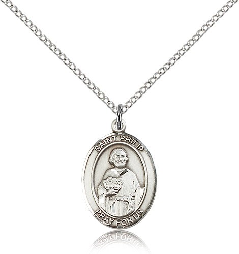 St. Philip the Apostle Medal, Sterling Silver, Medium - 18" 1.2mm Sterling Silver Chain + Clasp