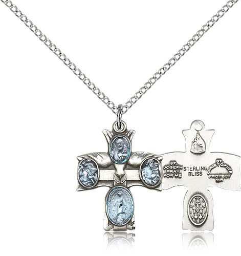 4 Way Cross Pendant, Sterling Silver - 18" 1.2mm Sterling Silver Chain + Clasp