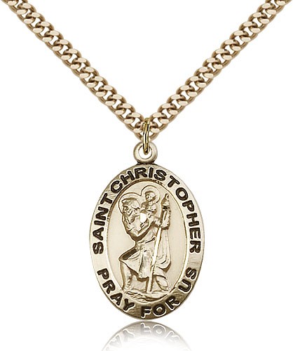 St. Christopher Medal, Gold Filled - 24" 2.4mm Gold Plated Endless Chain