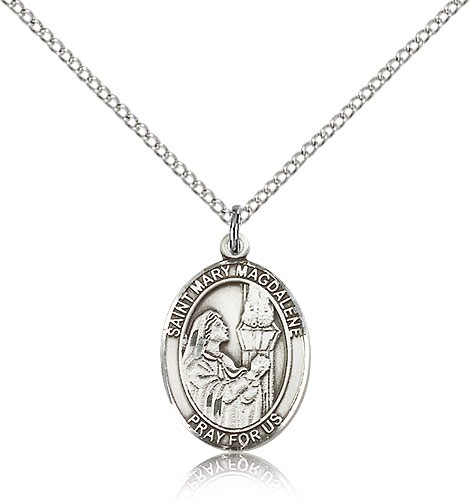 St. Mary Magdalene Medal, Sterling Silver, Medium - 18" 1.2mm Sterling Silver Chain + Clasp