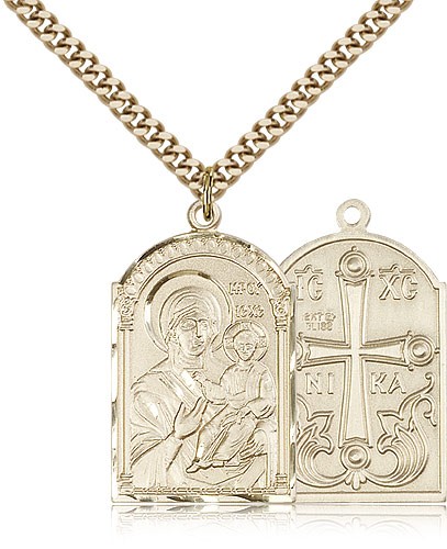 Mother of God Medal, Gold Filled - 24" 2.4mm Gold Plated Endless Chain