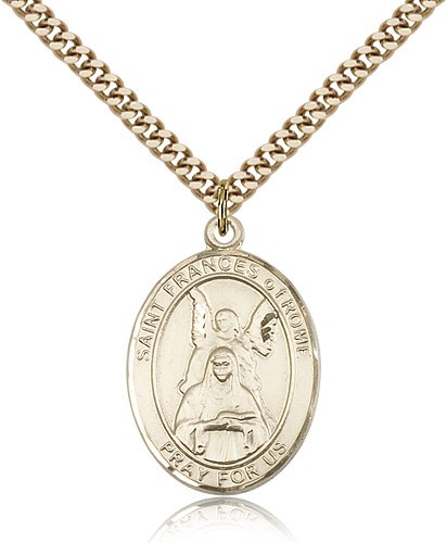 St. Frances of Rome Medal, Gold Filled, Large - 24" 2.4mm Gold Plated Chain + Clasp