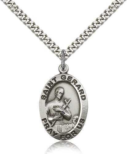 St. Gerard Medal, Sterling Silver - 24" 2.4mm Rhodium Plate Endless Chain