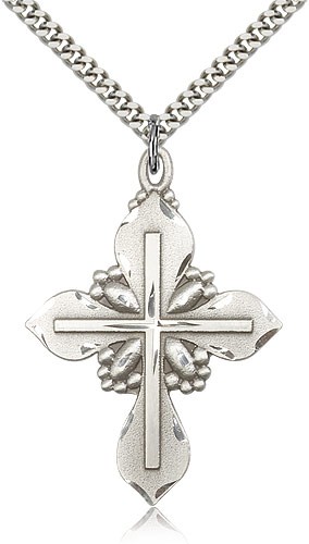 Cross Pendant, Sterling Silver - 24" 2.4mm Rhodium Plate Endless Chain