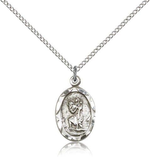 St. Christopher Medal, Sterling Silver - 18" 1.2mm Sterling Silver Chain + Clasp