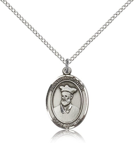 St. Philip Neri Medal, Sterling Silver, Medium - 18" 1.2mm Sterling Silver Chain + Clasp